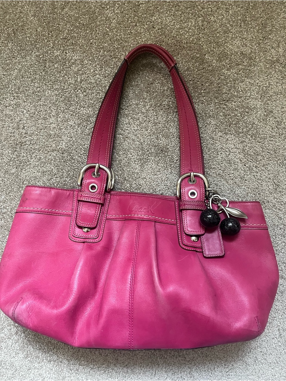 Coach Pink Leather Tote with Cherry Charm - Picture 2 of 7